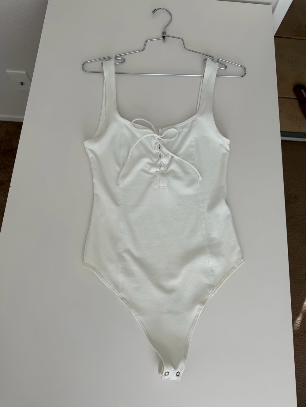 Abercrombie & Fitch White Lace-Up Ribbed Bodysuit